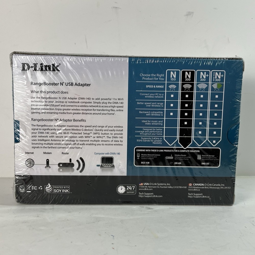 D-Link RangeBooster Wireless N USB Adapter DWA-140 Wireless N-300