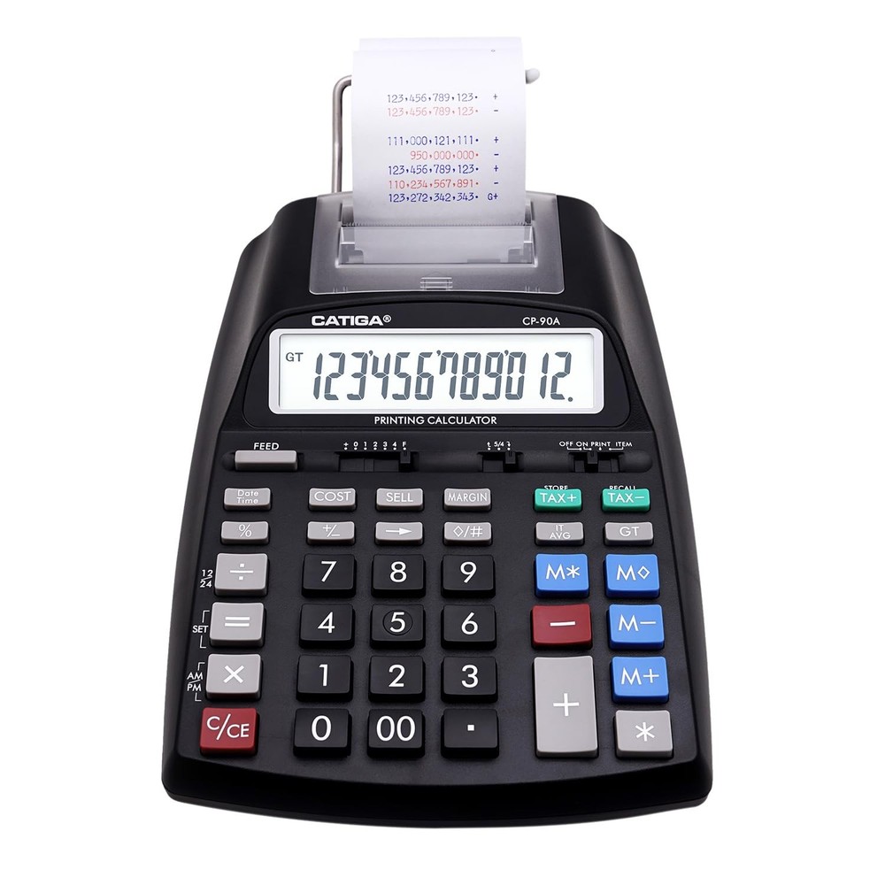 Black Adding Machine with 2 Color Printer Easy Load Ergonomic Design