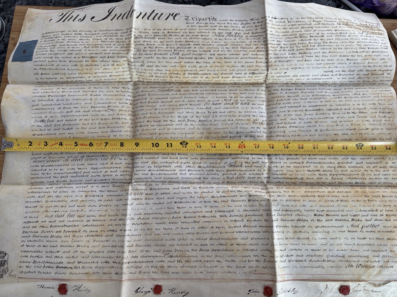 Indenture Deed Manuscript 1813 Vellum Legal Document Multiple Wax Seals Large
