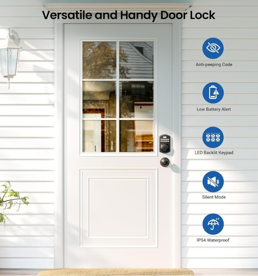 Veise Keyless Entry Door Lock 2 Knobs Backlit Keypad Deadbolt Open Box - Black