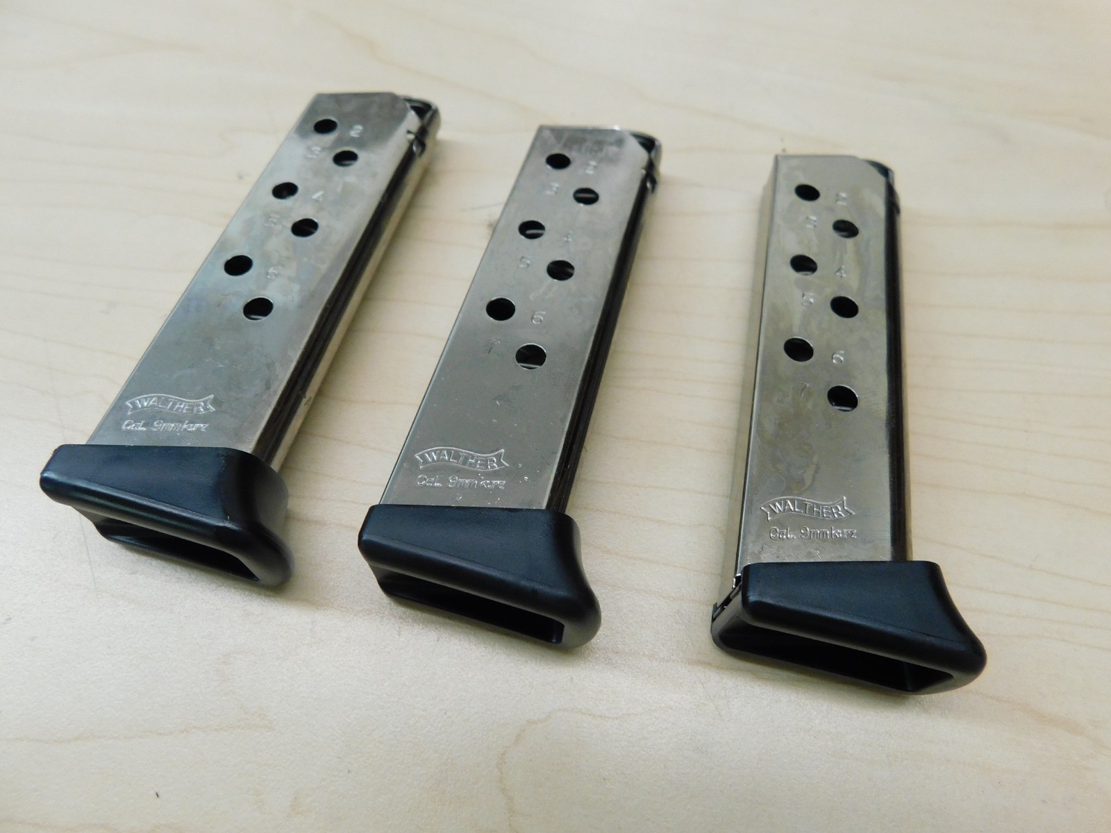 3 NEW - WALTHER PPK/S - PPKS - 7RD 380ACP Factory OEM Nickel Magazines (W111)