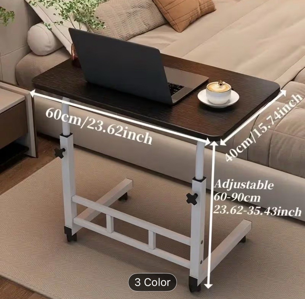 Mobile Lift Table, Adjustable Height, With Wheels Bedside Computer Desk