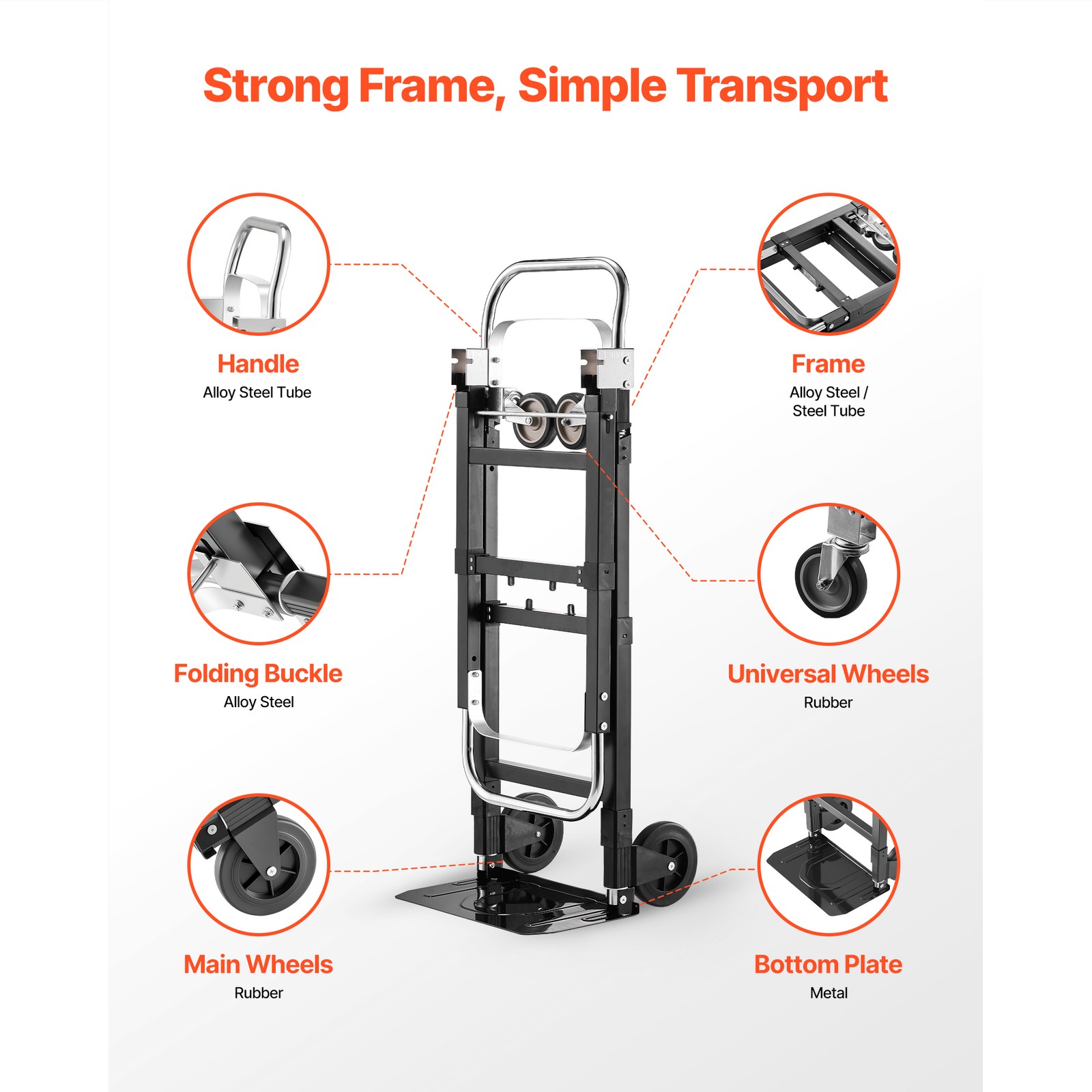 Uimoso 2-in-1 Folding Hand Truck, 500 lbs Capacity Convertible Dolly with Wheels
