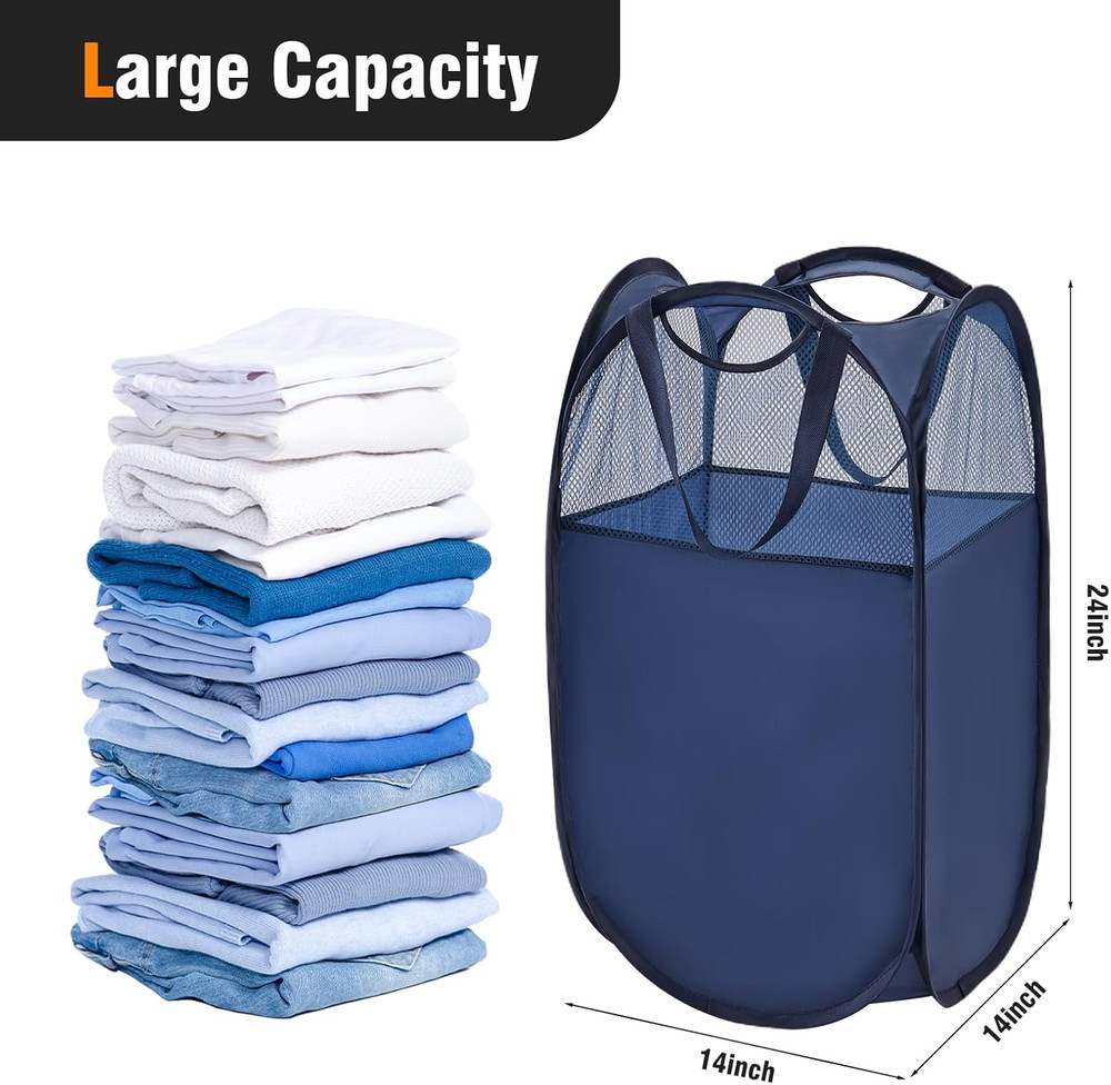 TECHMILLY Pop up Foldable Laundry Basket, Mesh Laundry Hamper with Reinforced Ha