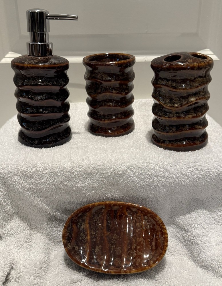 New Brown Stony Bath Accessory Set (4 Piece)