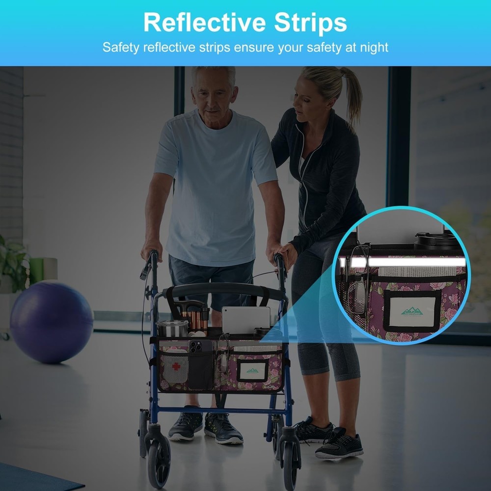 Rollator Basket, Rollator Walker Bag w/Cup Holder, Foldable Rolling Walker Wa...