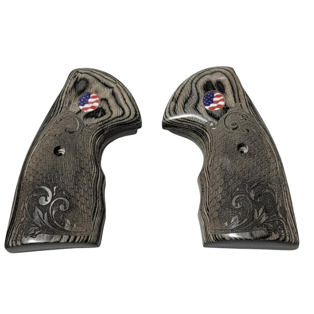 Colt Python Grips Black Rosewood Scroll & Scales US Flag Medallion