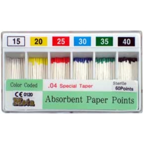 META ABSORBENT PAPER POINTS - .04 TAPER - #20 COLOR CODED – 60/PACK