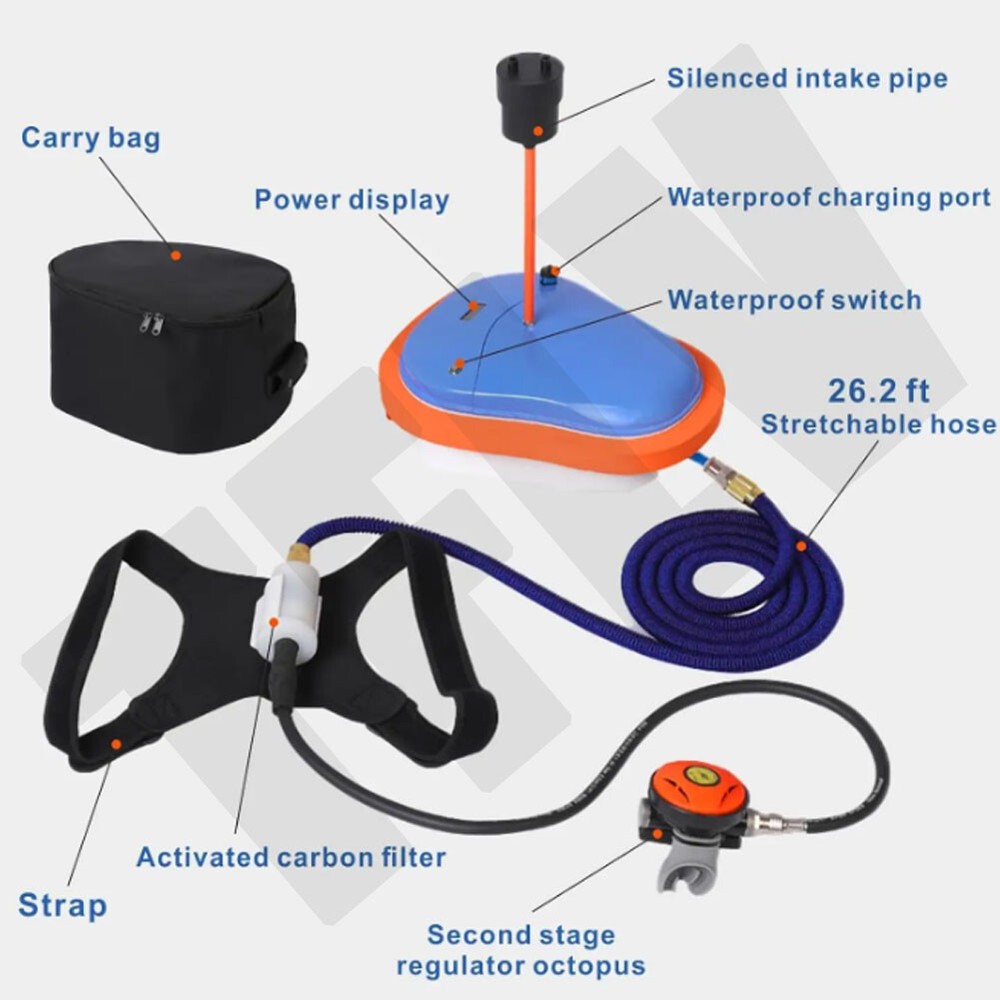 Upgrade Scuba Diving Ventilator Tankless Diving System 7M Portable Rechargeable
