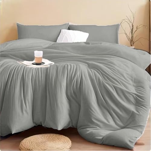 3PCS Gray Comforter Set Soft and Breathable Microfiber Full Solid Grey