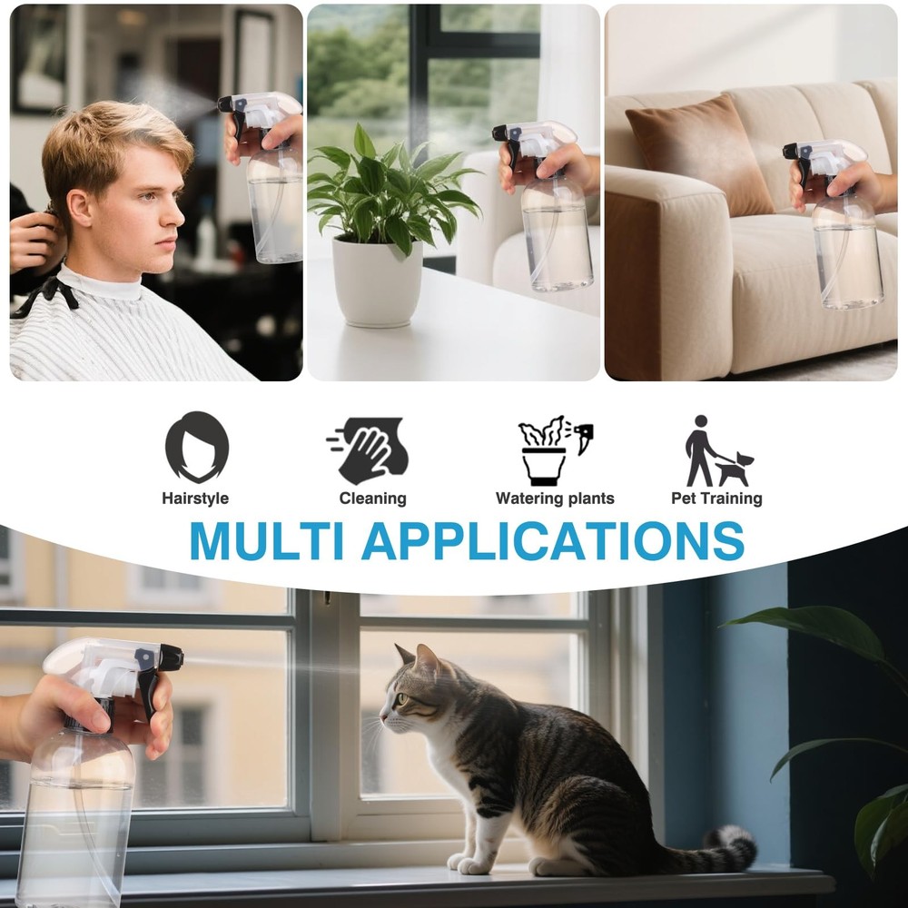 BPAFree Spray Bottle 10oz/300ml Adjustable MistStream Refillable