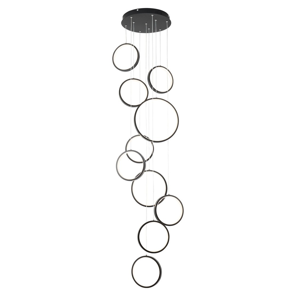 10 Rings Dimmable Black Pendant Light with Remote Control Adjustable Height New