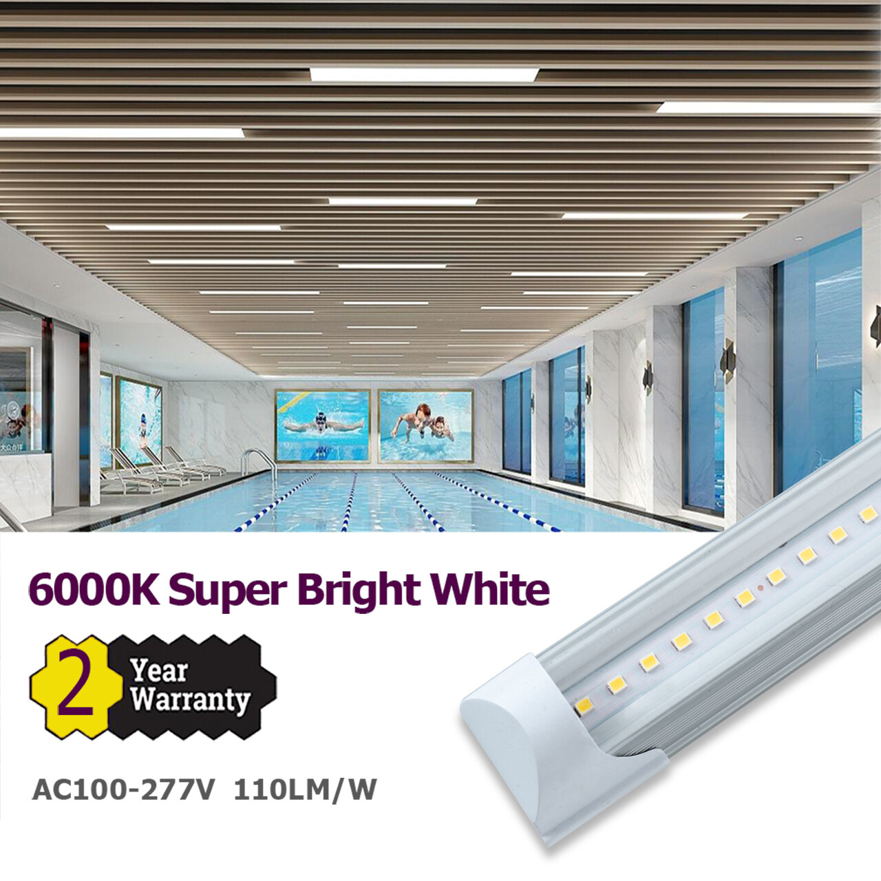 12 Pack T8 4FT LED Shop Light Linkable Ceiling Tube Fixture 24W 6000K Clear