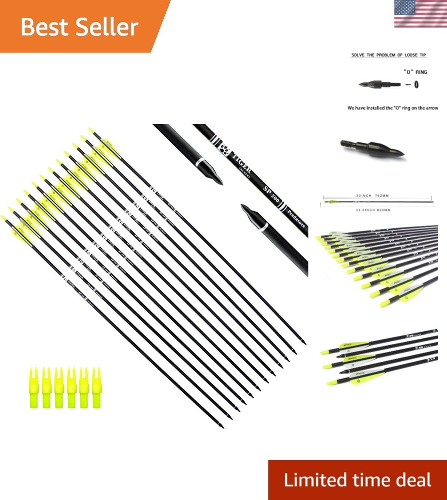 Precision Carbon Arrows 30 Inches - 12 Pack with Removable Tips for Bows