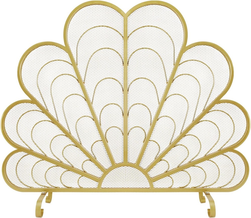 Peacock Fireplace Screen Brass Tone 38x32