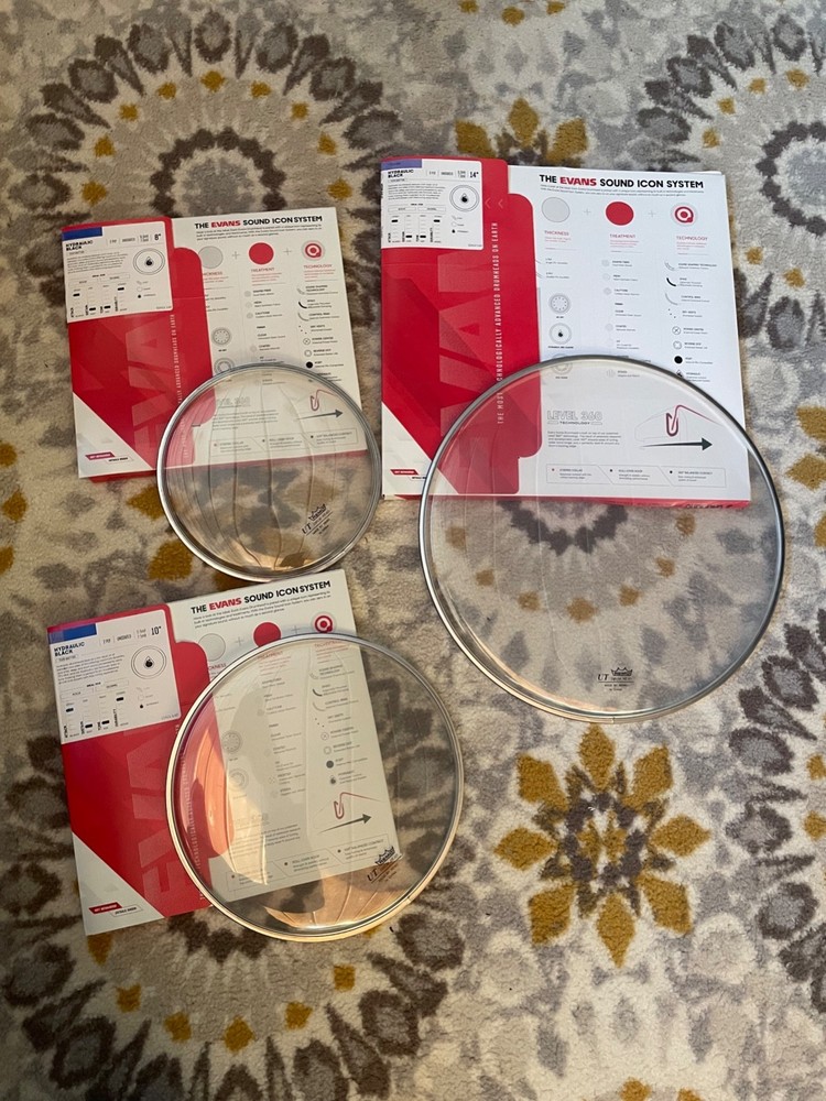 Evans Hydraulic Clear tom drum heads 8/10/14 NIB