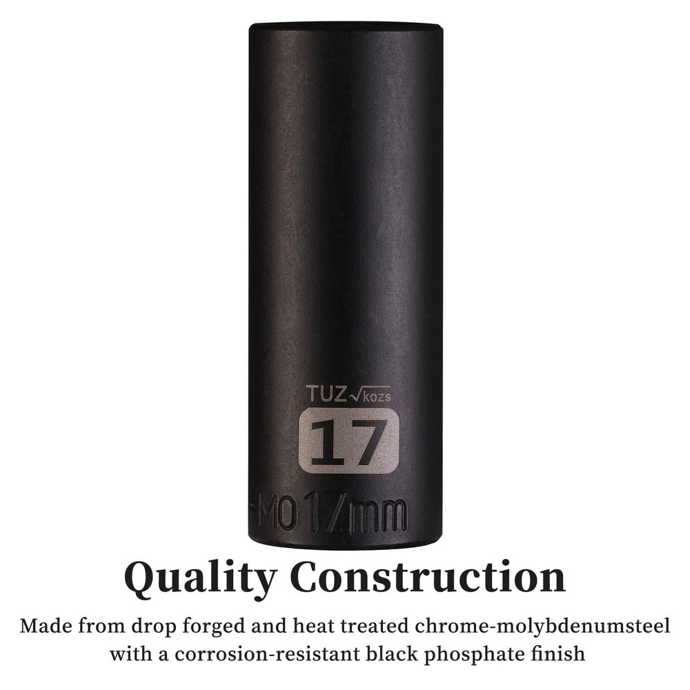 3/8" Square Drive 17mm Metric Impact Socket,Hex Deep Socket Design,CR-MO Stee...