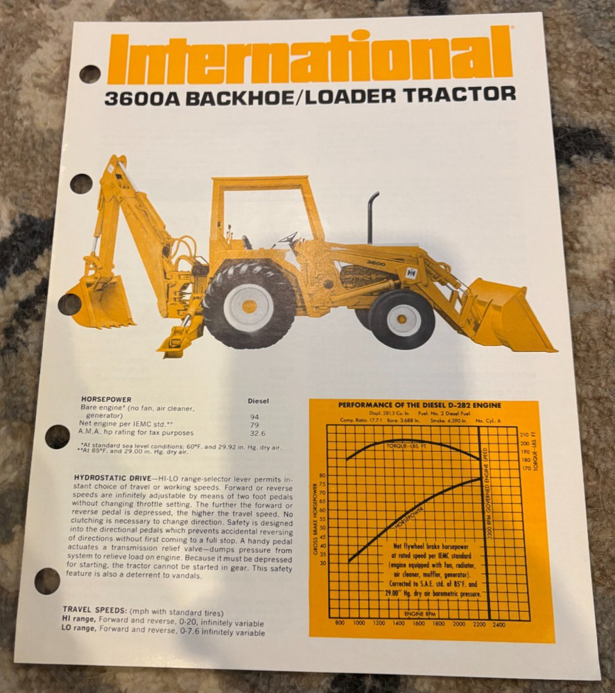 International Harvester 3600A Backhoe Loader Tractor Brochure AMIL25 ver2