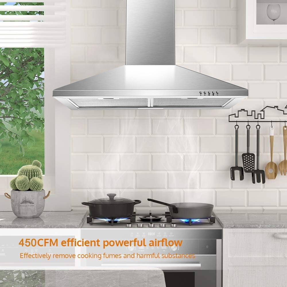 30 Inch Wall Mount Range Hood 500 CFM Stainless Steel 3 Speed Kitchen Vent