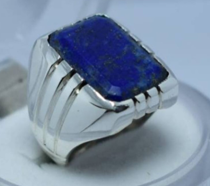 Men's Vintage Lapis Lazuli Ring | Bold Rectangular Blue Gemstone | Sterling Silv