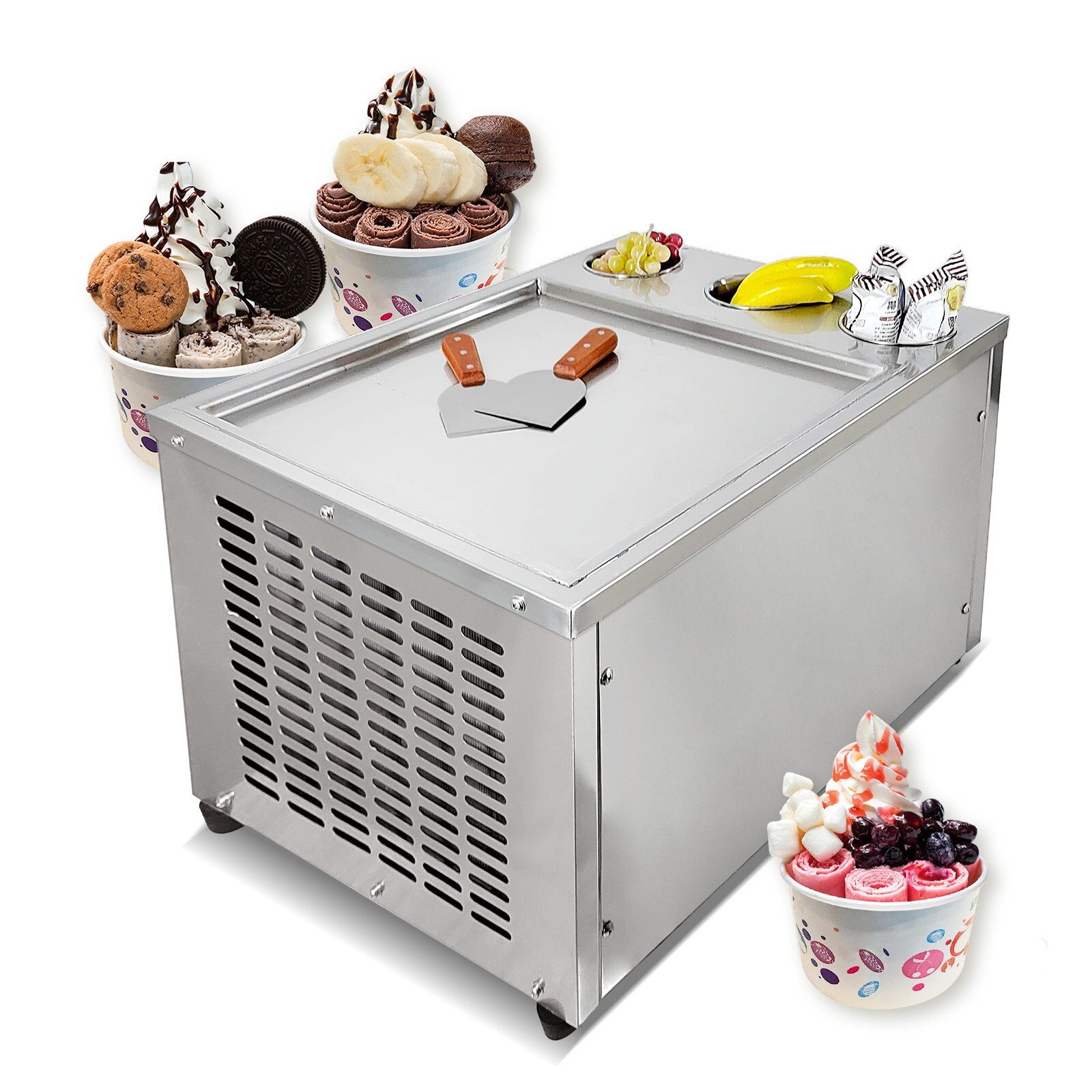 Kolice commercial 45x45cm fry ice cream machine, single square ice pan - 3 tank