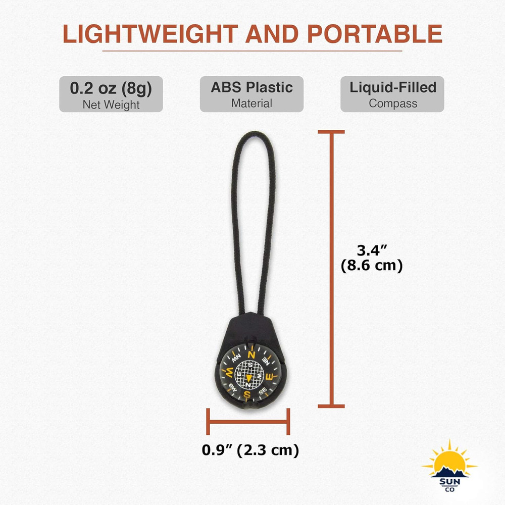 Sun Company Ziprcomp - Micro Ball Compass with Lanyard | Zipper Pull Compass for