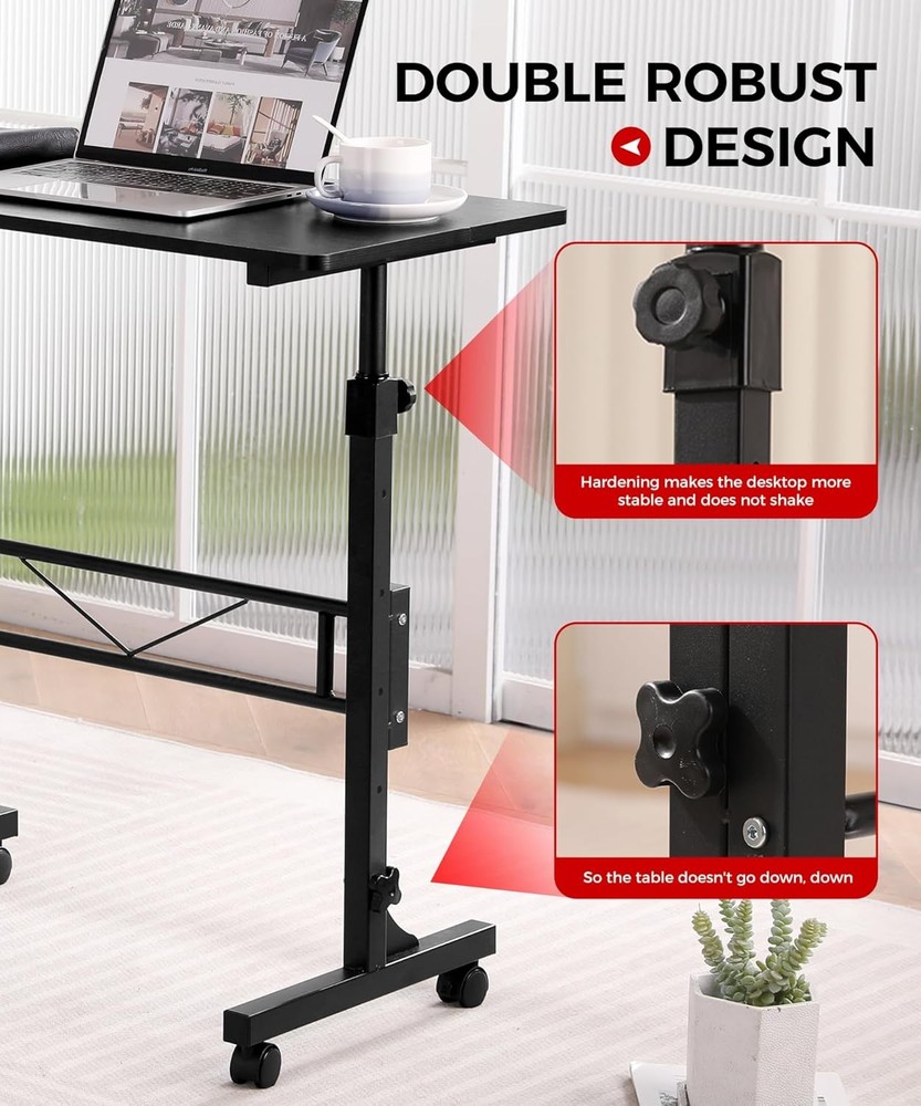 Standing Desk Adjustable Height, Mobile Stand Up Desks with Wheels Black