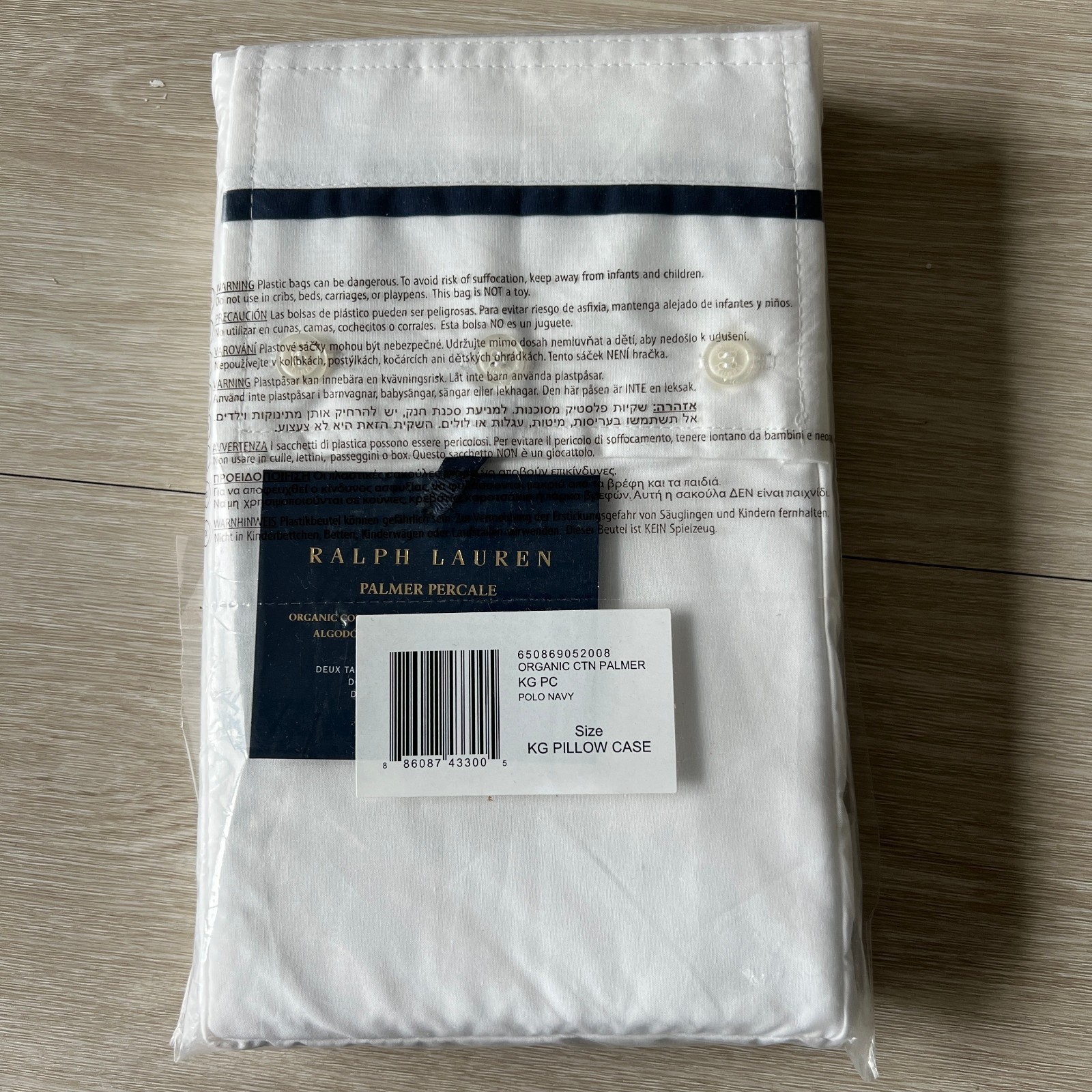 Ralph Lauren Palmer Percale Two King Pillowcases White Polo Navy Organic Cotton