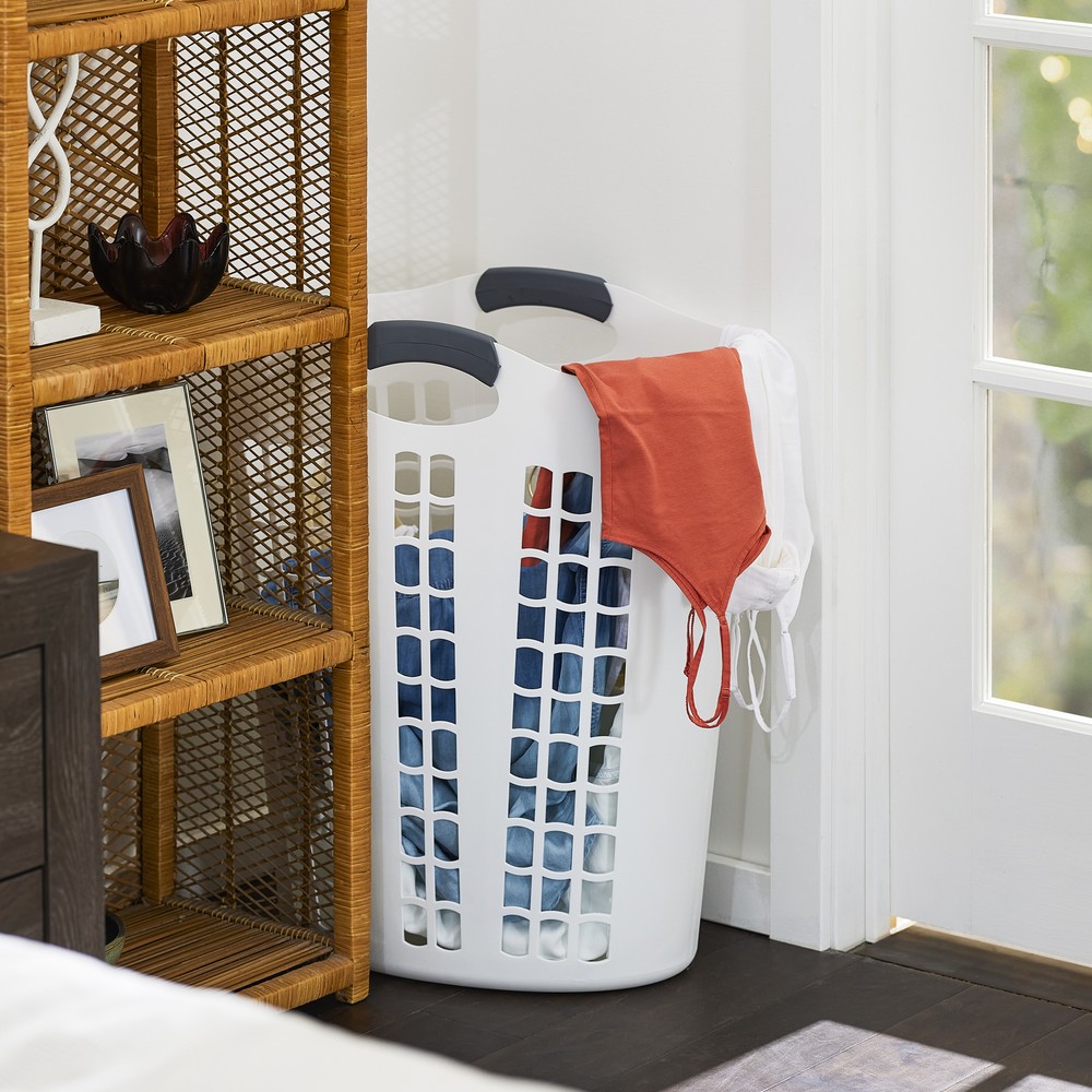 Gracious Living Easy Carry Flex 87 L Plastic Laundry Hamper, White (2 Pack)