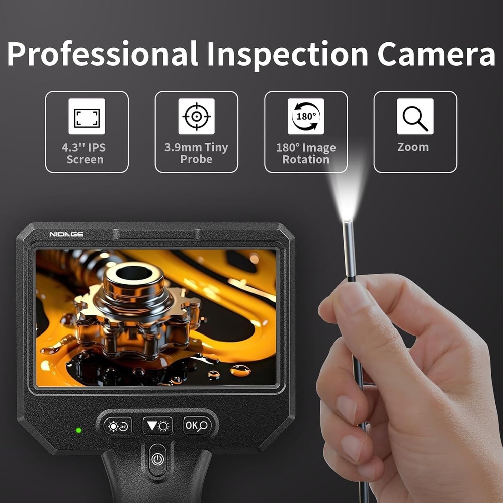 Waterproof Endoscope Camera with 4.3" Display for Mechanic and Auto Diagnostics