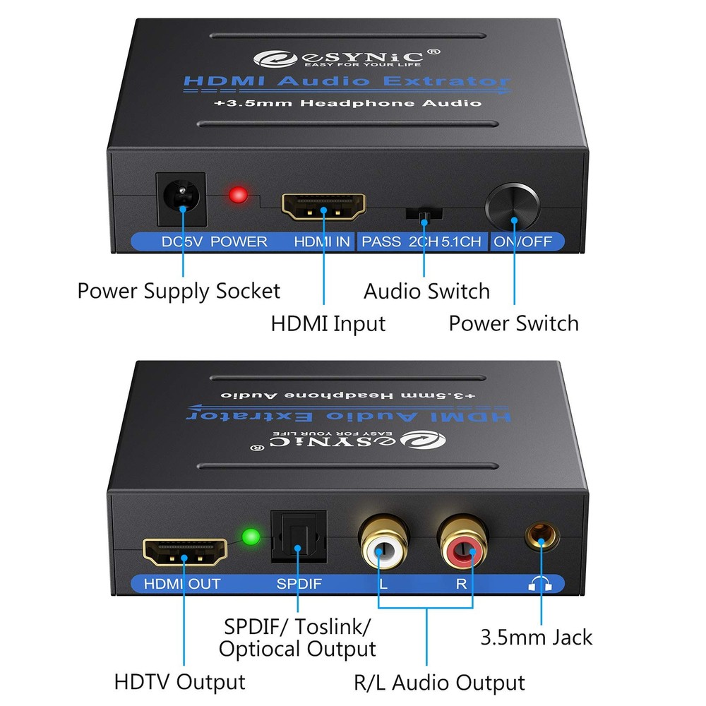 Hdmi Audio Extractor,esynic Professionalextractor 4K Hdmi Optical Adap