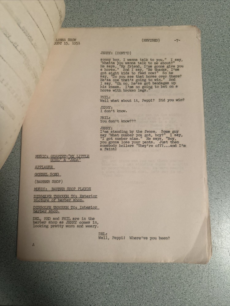 RARE 1951 Jerry Colonna Show Script