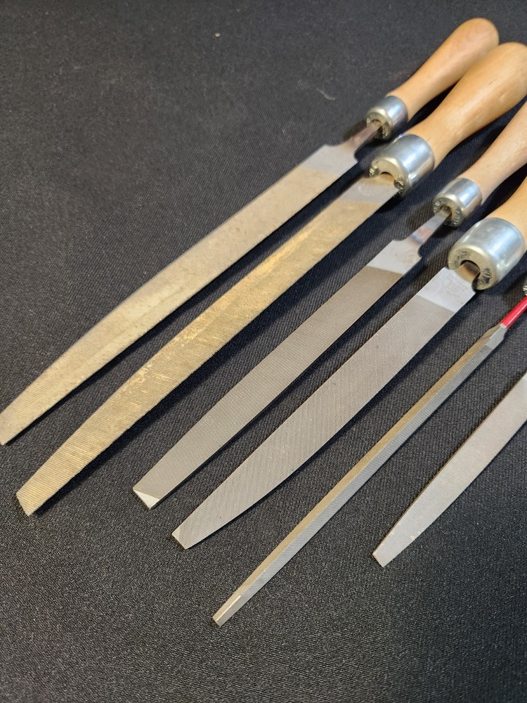 6-Assorted Nicholson Files, Knife, Flat & Simons Triangular, w/ SKROO-ZON Handle