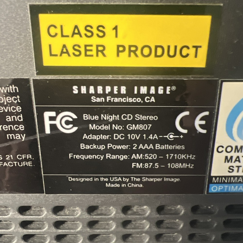 Sharper Image BlueNight CD DIGITAL TUNING COMPACT DISC STEREO SYSTEM