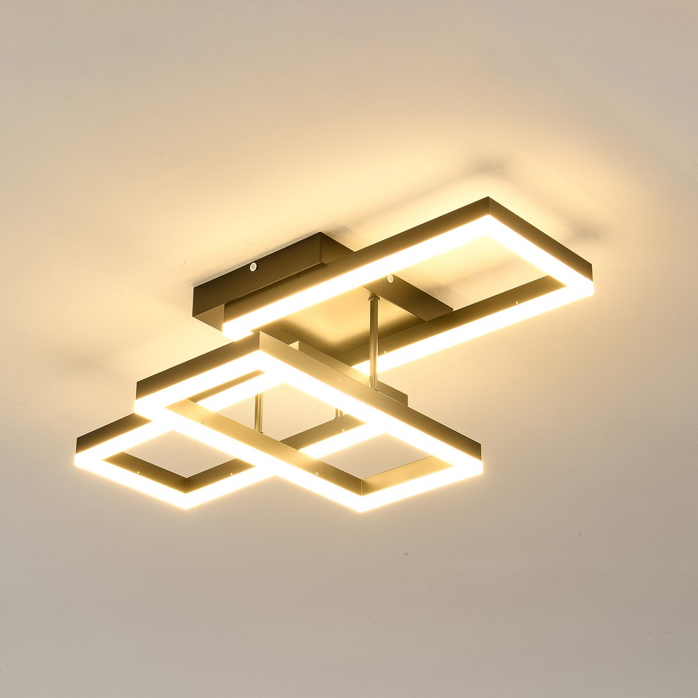 Ceiling Light Black Square Flush Mount Remote Control Dimmable Rectangle