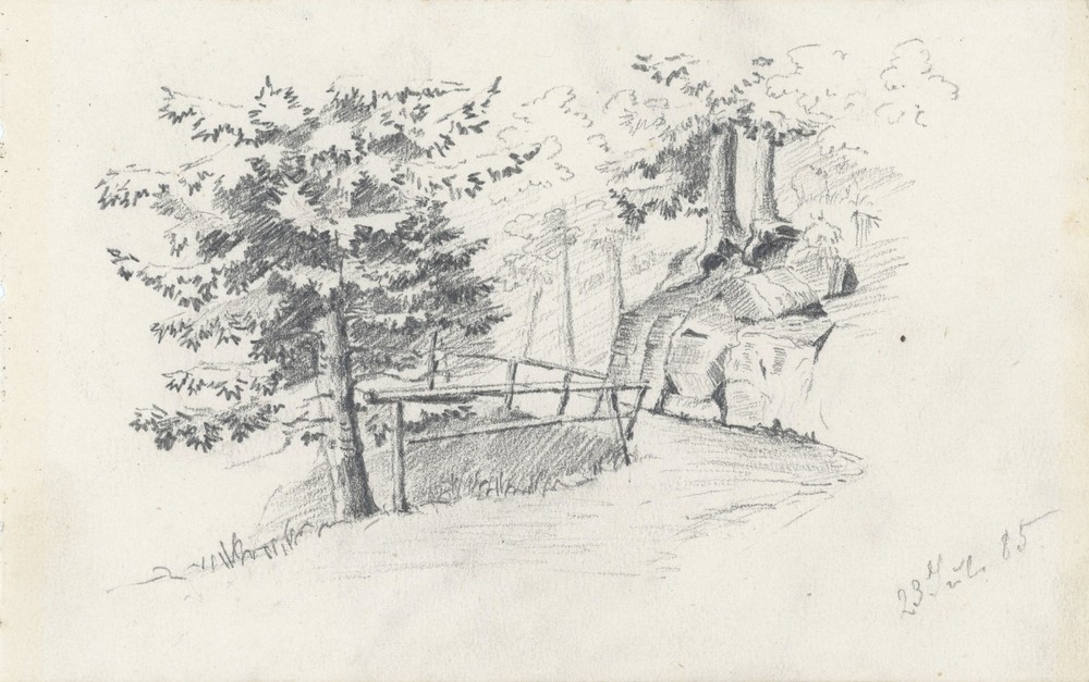 Forest Path Drawing 1885 Landscape Impressionism Pencil Original Unsigned