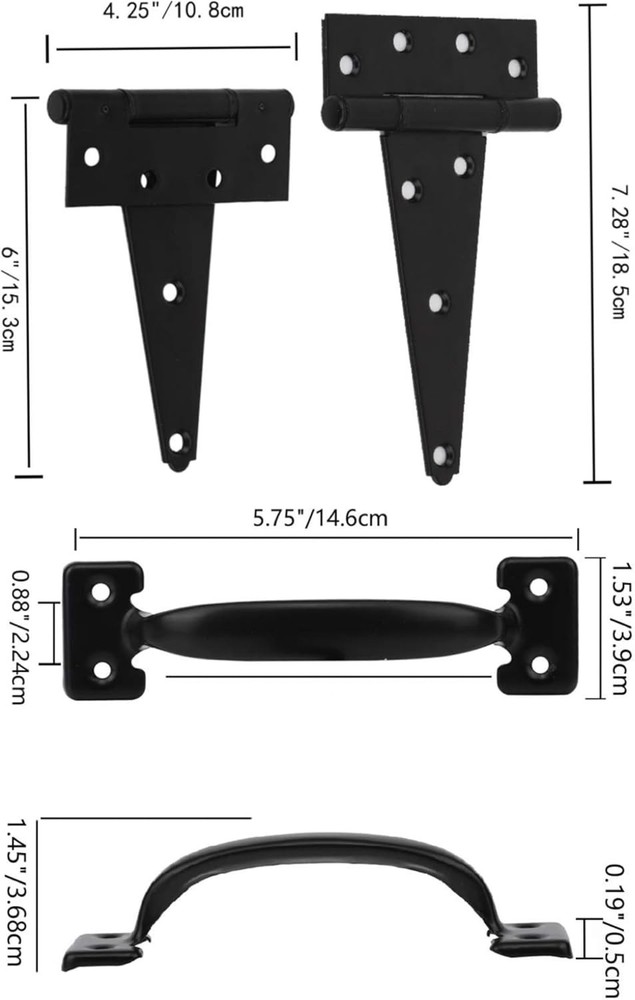 Wood Gate Hardware Set- Heavy Duty 6" Gate Tee Hinge,Pull Set Gate Hardware Kit