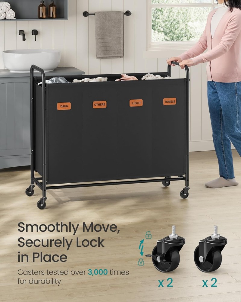 4-Section Laundry Sorter Laundry Hamper W/ Wheels Rolling Clothes Hamper Cart W/