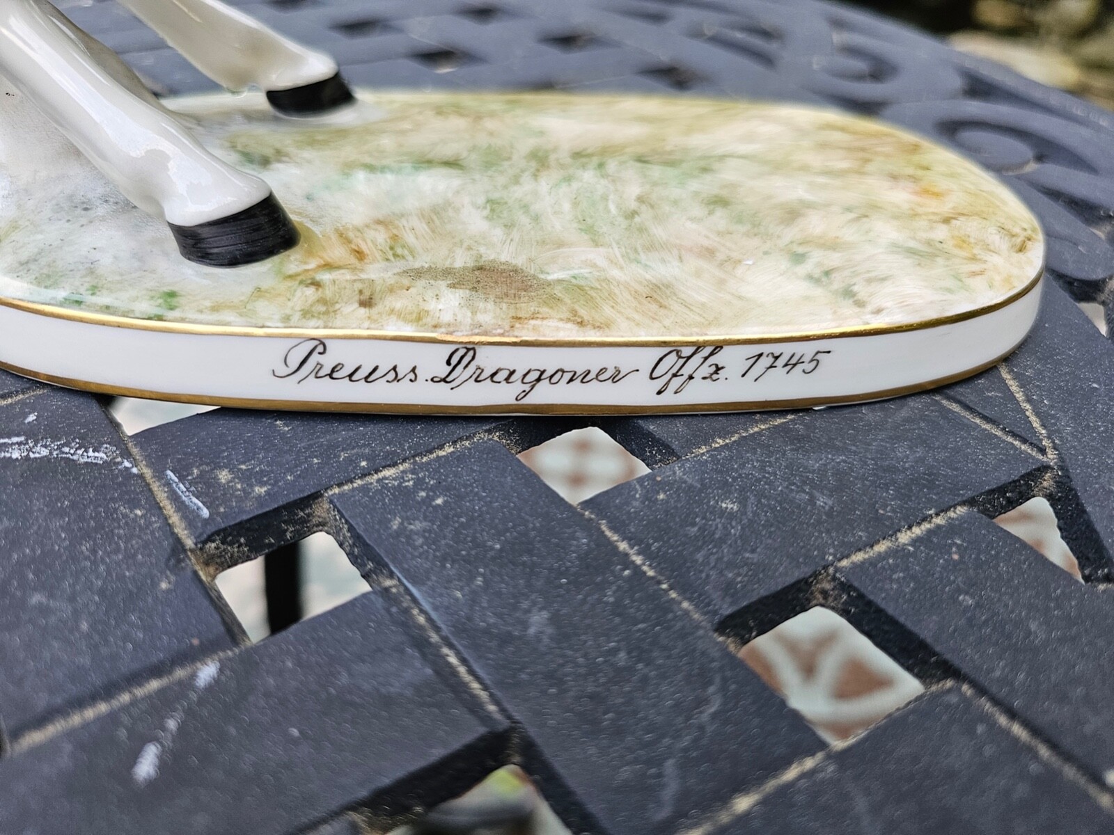 VINTAGE CAPODIMONTE PREUSS DRAGONER 1745 OFFICER ON REARING HORSE