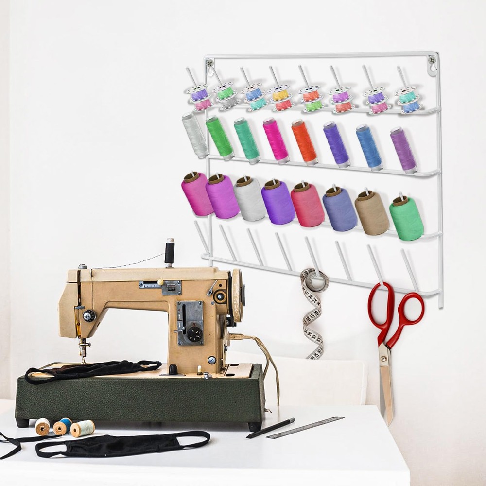 2 Pack 32 Spools Metal Thread Holder, Large Thread Racks, Wall Mount Thread S...