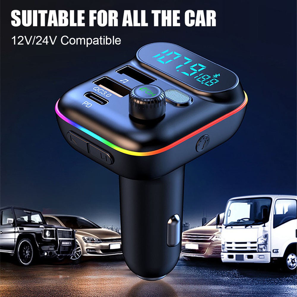 Bluetooth Wireless Car Charger FM Transmitter MP3 Player Radio PD+USB Adapter
