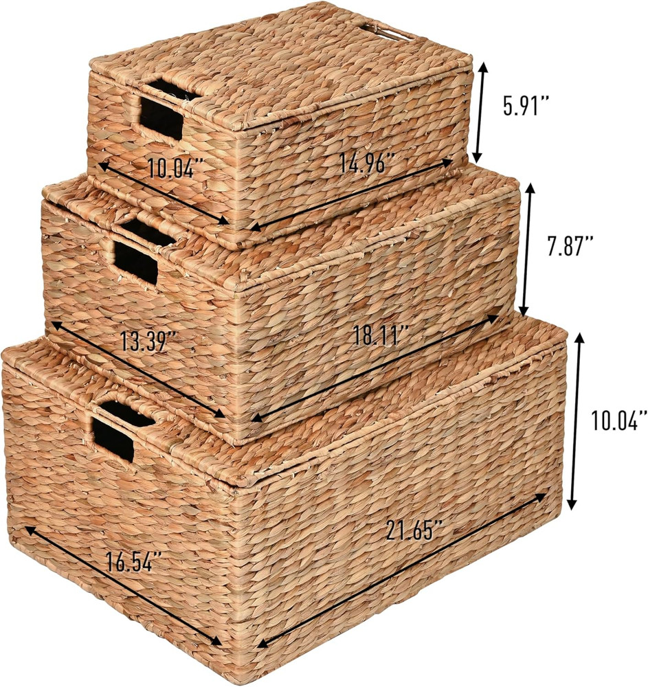 BSK2006A-3SET Brooks Classic Farmhouse Woven Hyacinth Rectangular Wicker Storage
