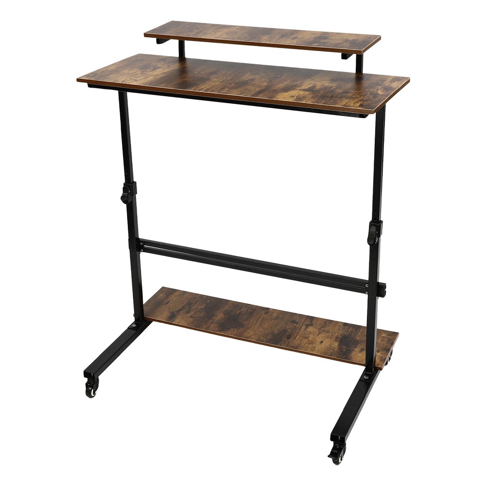 Rolling Laptop Desk Adjustable Height Computer Table Stand up Office Workstation