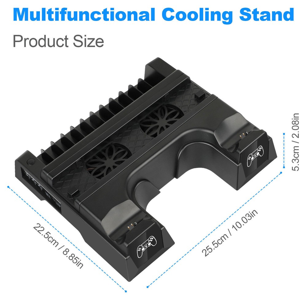 Vertical Stand Cooling Fan Dual Controller Charger Dock Station For PS4 Slim/Pro