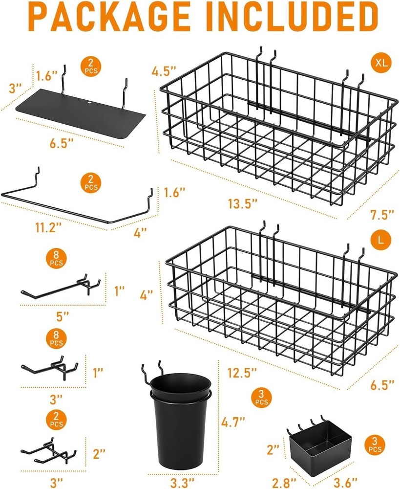 Versatile Pegboard Hooks and Baskets Set - 30 Pieces for Craft and Tool Storage
