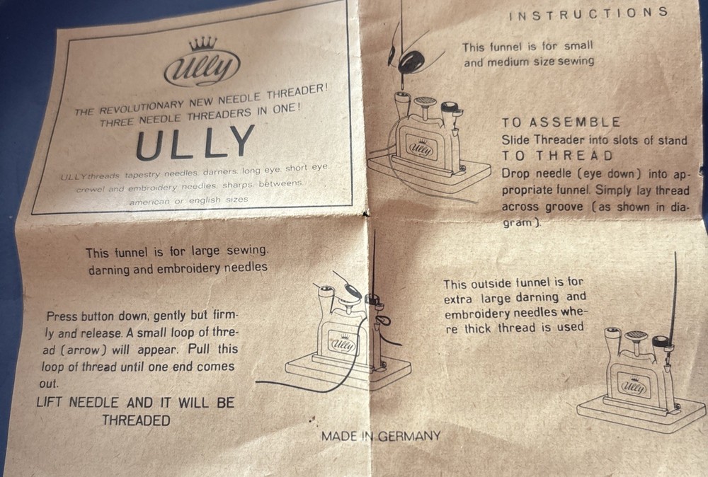 Vintage Ully Needle Threader With Box And Instructions