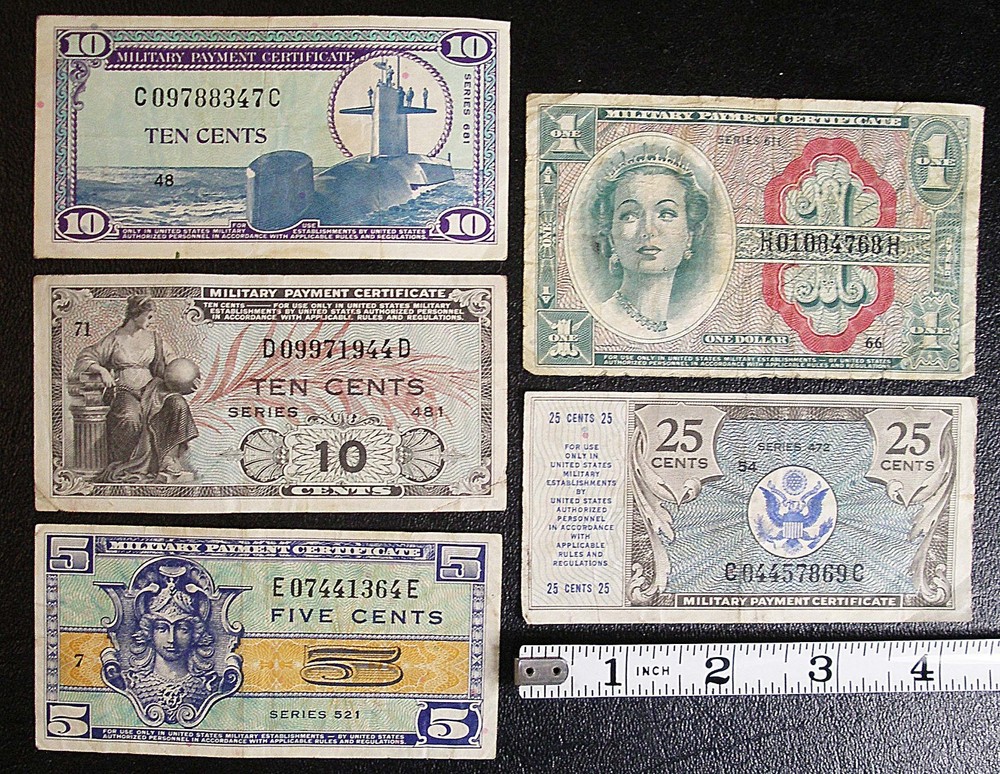 5 different MPC Military Payment Certificates #18921