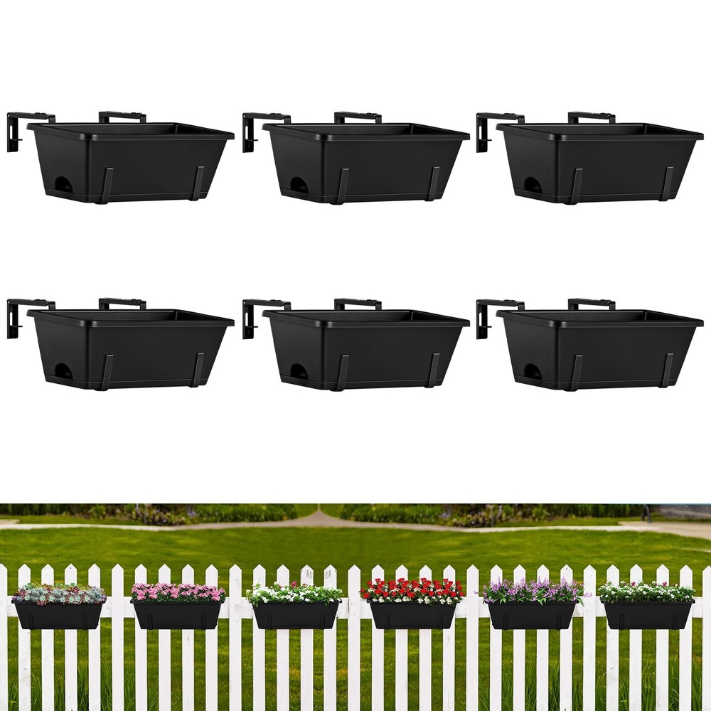 ETELI Railing Planter Hanging and Planter Box Brackets Set 6 Pack Adjustable ...