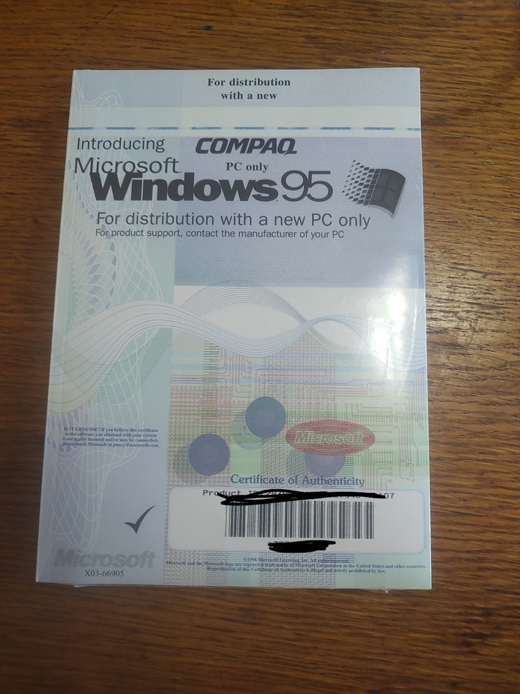 Microsoft Windows For Distribution With New PC -Compaq- Unopened/Sealed