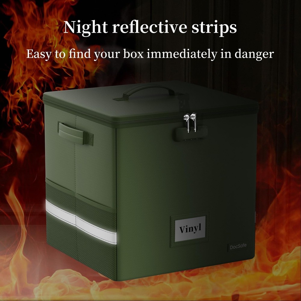 DocSafe Vinyl Record Storage Box with Lock, Fireproof＆Water Resistant Rec